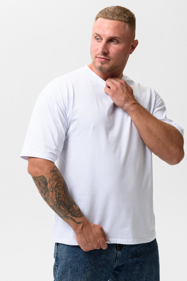 Мужская футболка 14414 оверсайз белый