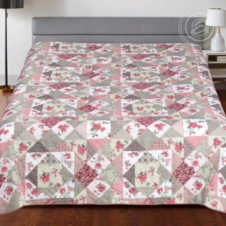 Покрывало стеганое Лоскутная мозаика розовый, бязь