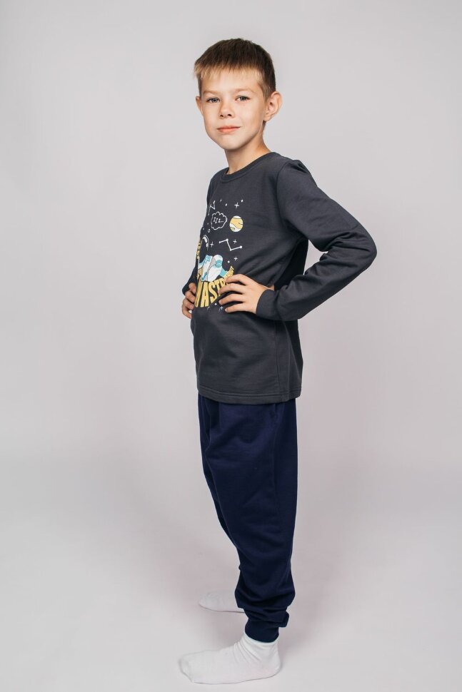Пижама с брюками для мальчика 92206 темно-серый/т.синий