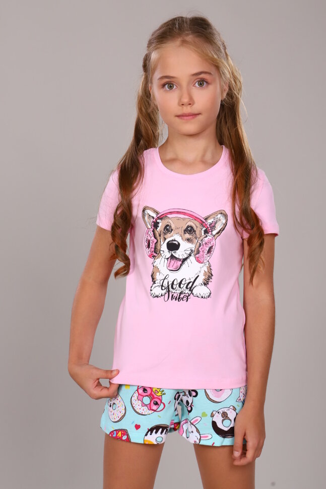 Пижама с шортами для девочки Пончики арт. ПД-009-026 светло-розовый