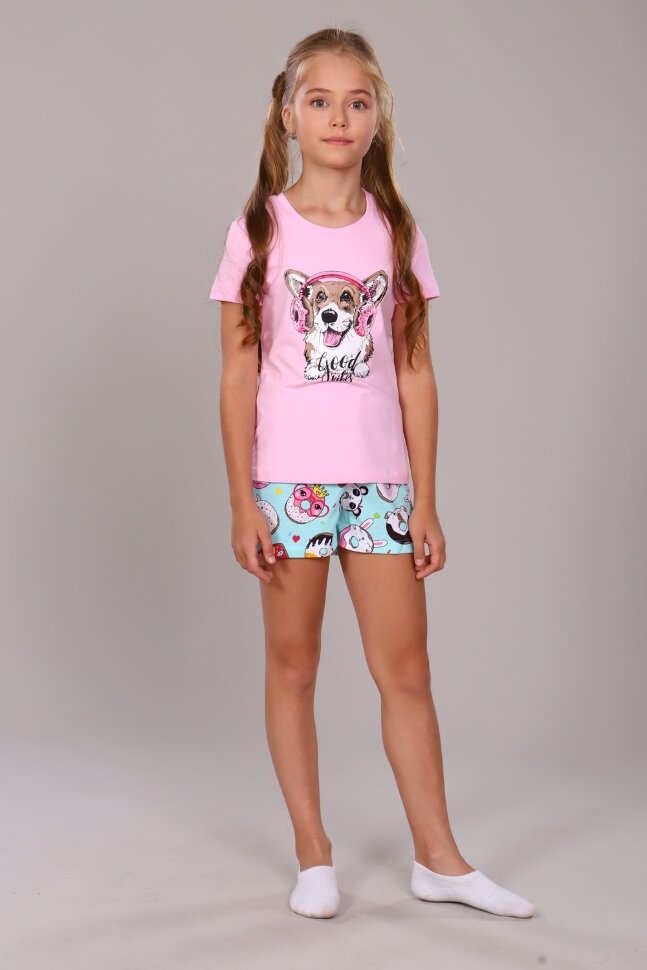 Пижама с шортами для девочки Пончики арт. ПД-009-026 светло-розовый