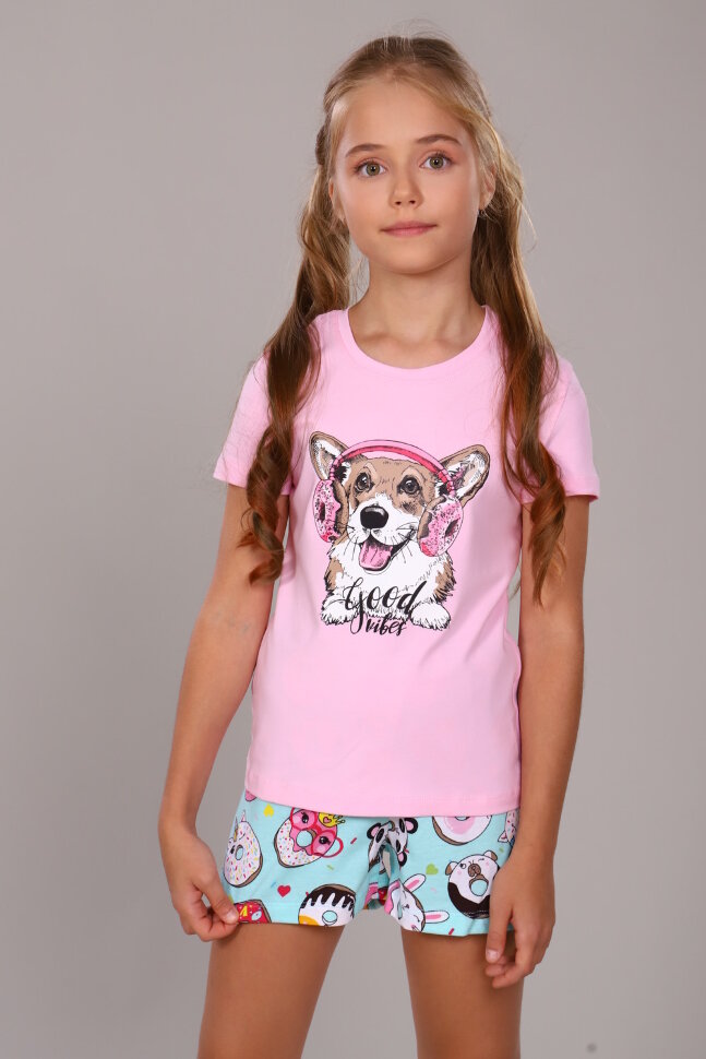 Пижама с шортами для девочки Пончики арт. ПД-009-026 светло-розовый