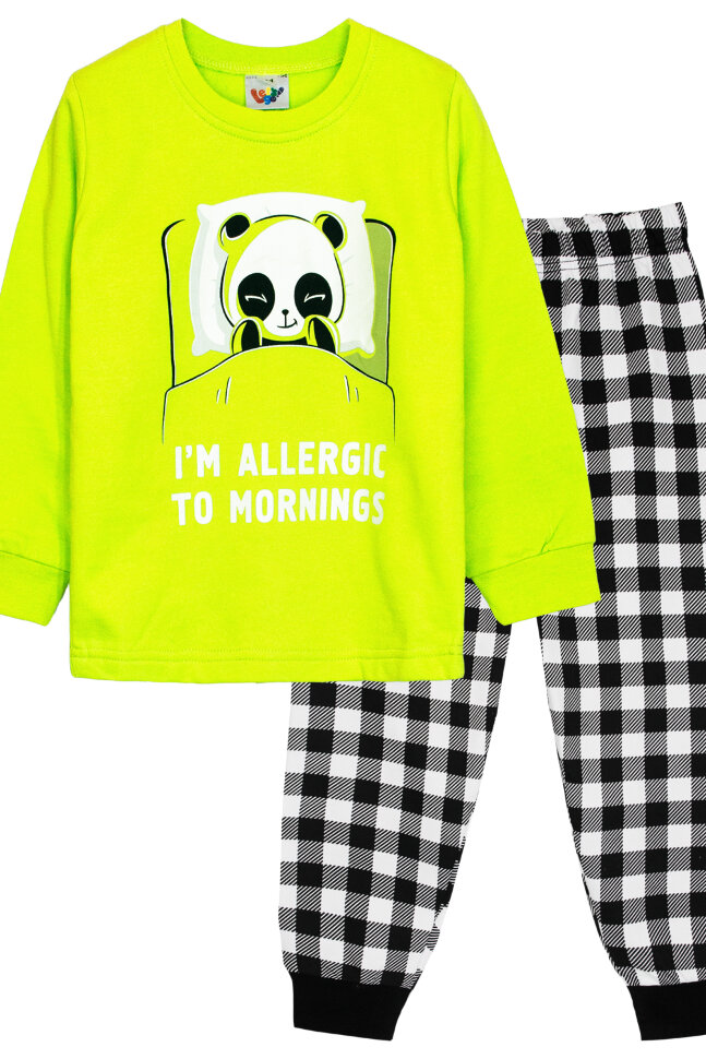 Пижама с брюками для мальчика 92208 салатовый/черная клетка