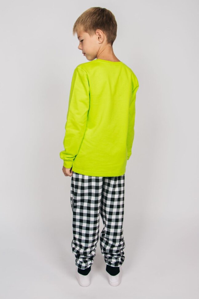 Пижама с брюками для мальчика 92208 салатовый/черная клетка