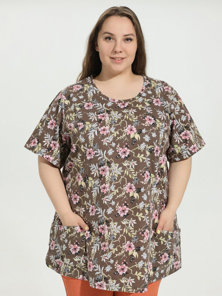 Туника Зара ТГ-20-7 коричневые цветы