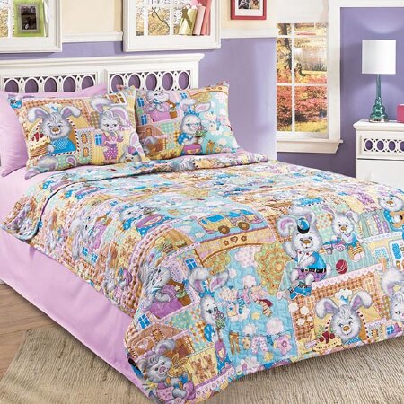 Покрывало стеганое Зайкин город 1, бязь