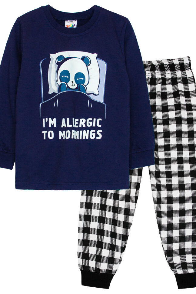 Пижама с брюками для мальчика 92208 темно-синий/черная клетка