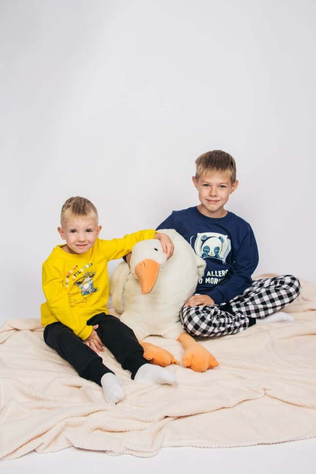 Пижама с брюками для мальчика 92208 темно-синий/черная клетка