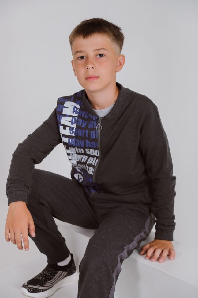 Детский бомбер для мальчика 62201 черный меланж