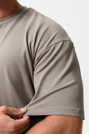 Мужская футболка 14414 оверсайз серо-бежевый