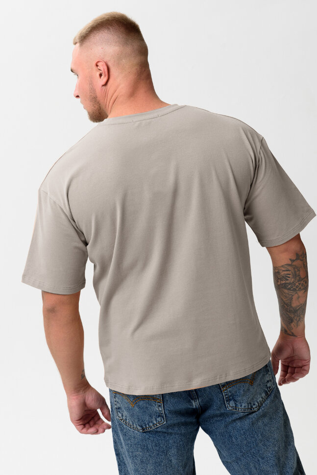 Мужская футболка 14414 оверсайз серо-бежевый