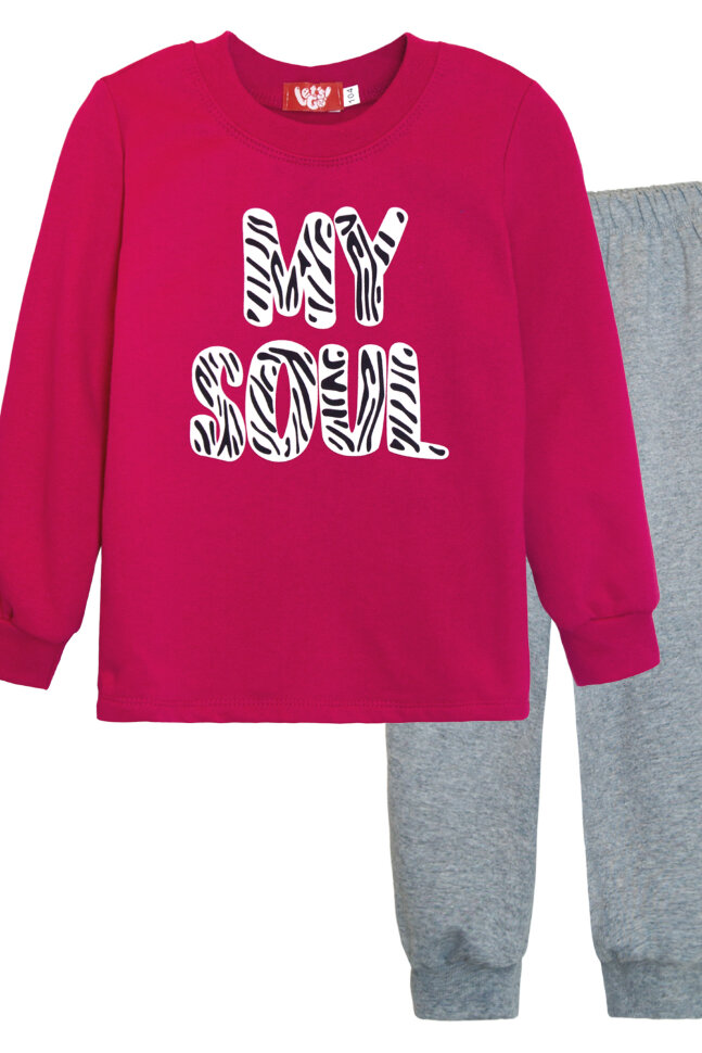 Пижама с брюками для девочки 91192 фуксия/серый меланж