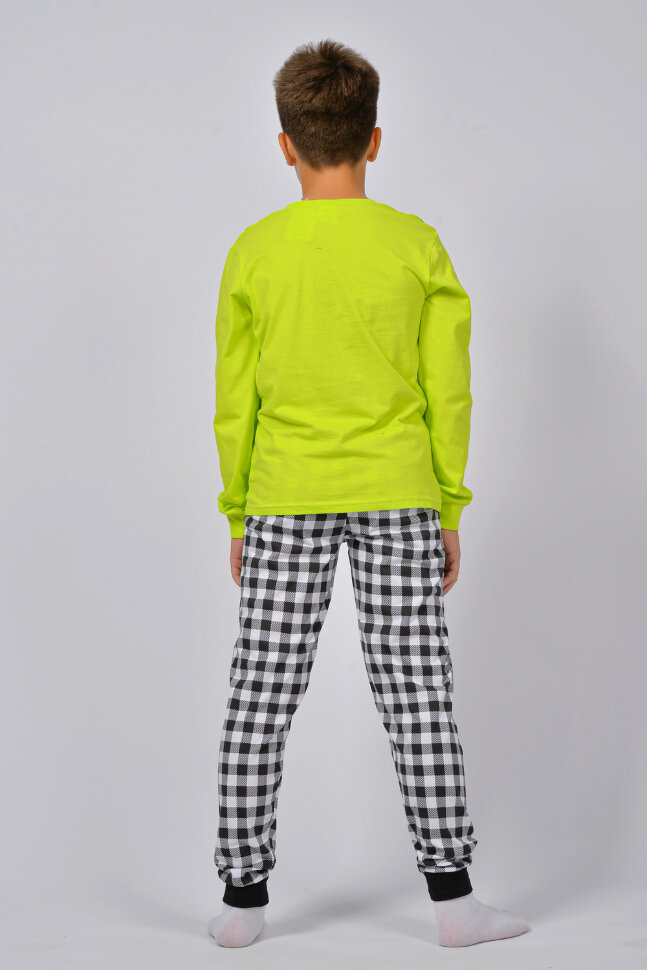 Пижама с брюками для мальчика 92217 салатовый/черная клетка