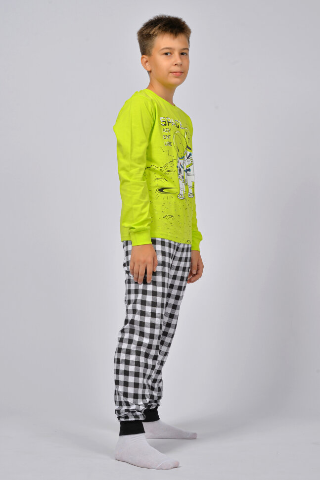 Пижама с брюками для мальчика 92217 салатовый/черная клетка