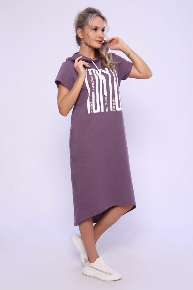 Платье женское с капюшоном - TOKYO - 494 сливовый