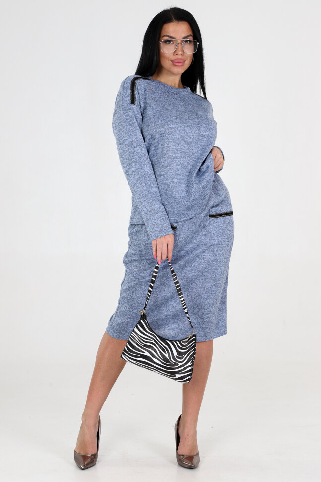 Женский костюм с юбкой 31777 голубой