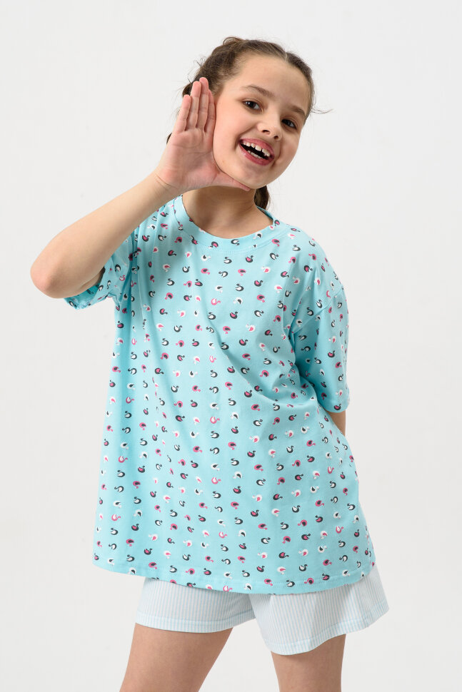 Пижама с шортами для девочки Потеха Бирюзовый лебеди