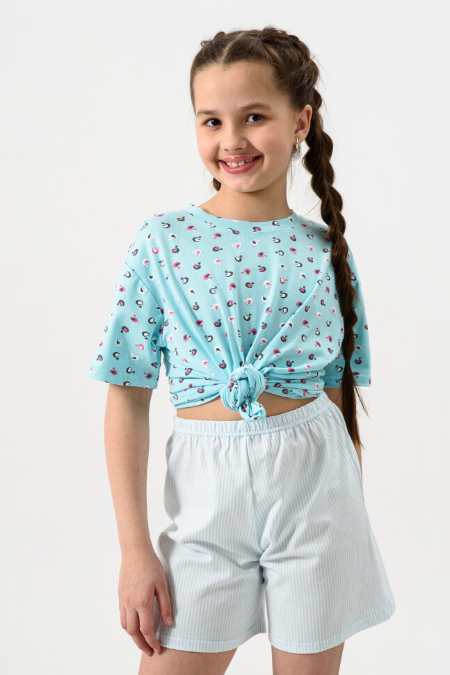 Пижама с шортами для девочки Потеха Бирюзовый лебеди