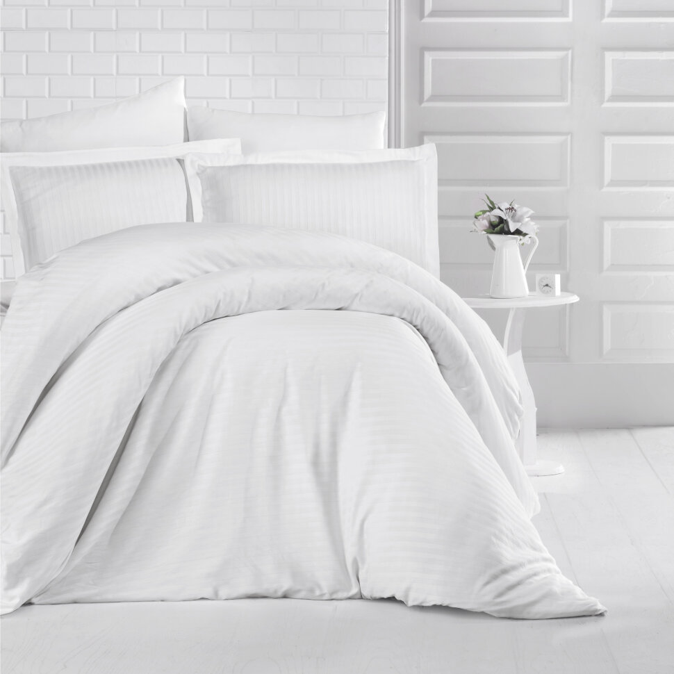 Белый постельное белье страйп-сатин