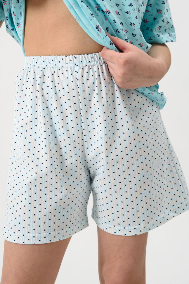 Пижама с шортами для девочки Потеха Бирюзовый Листочки