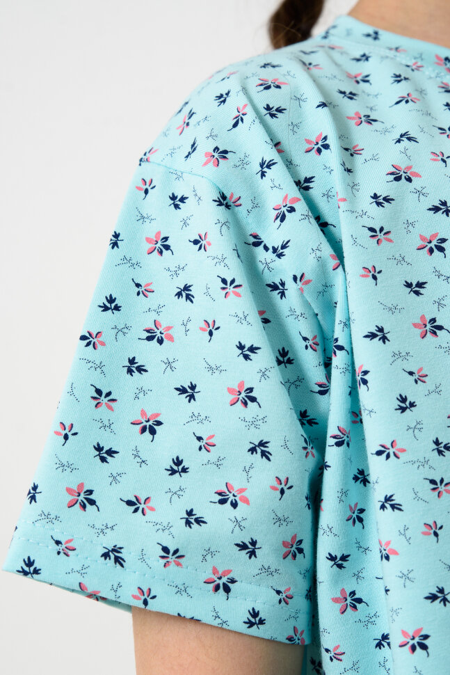 Пижама с шортами для девочки Потеха Бирюзовый Листочки