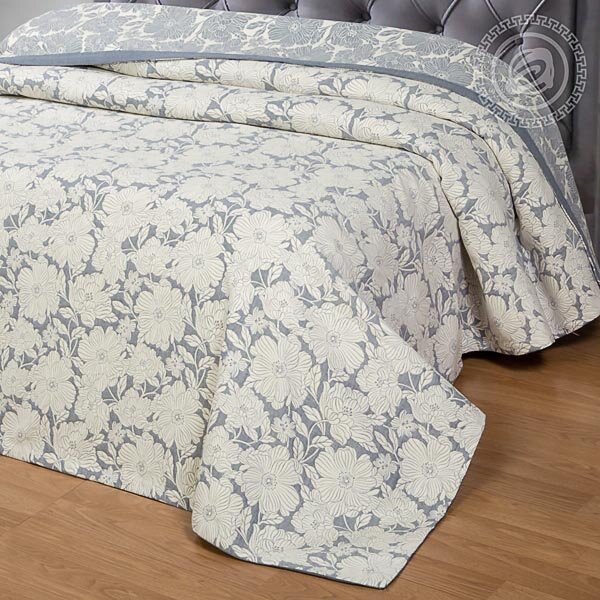 Покрывало Танец цветов сине-серое, жаккард