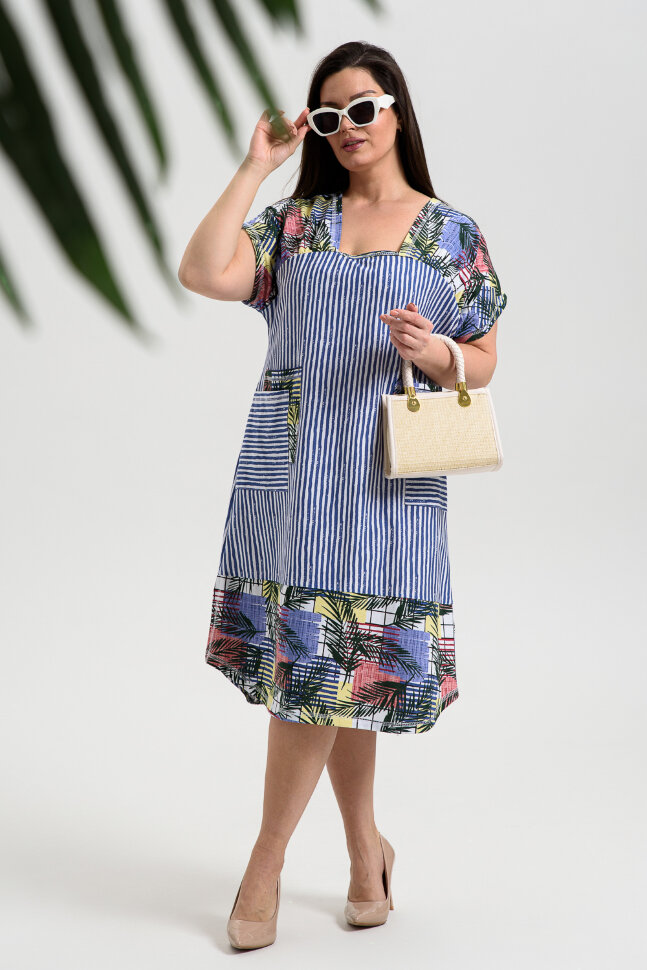 Платье женское 9253 пальмы индиго