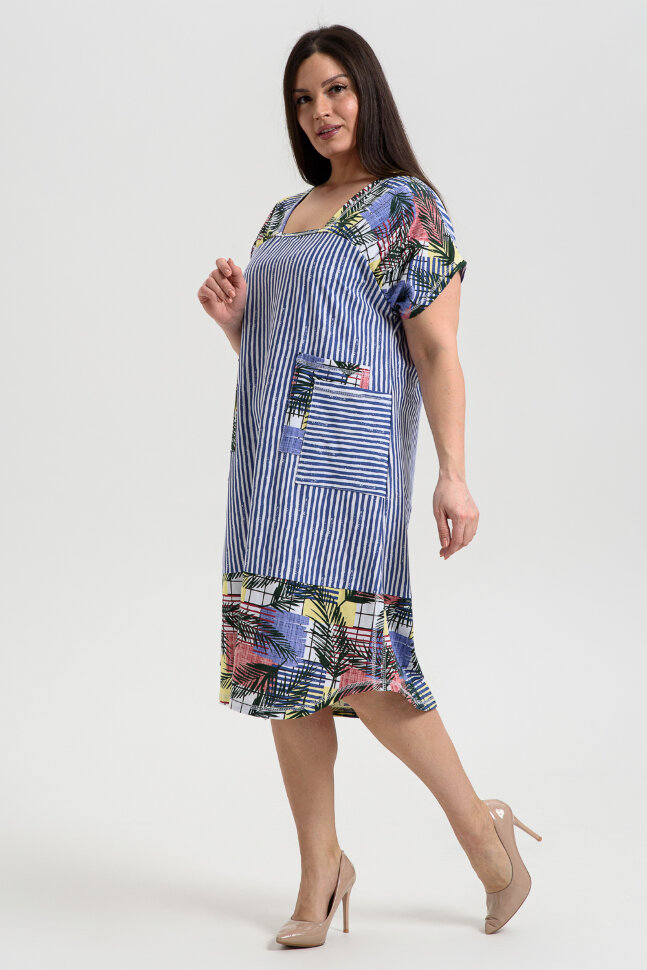 Платье женское 9253 пальмы индиго