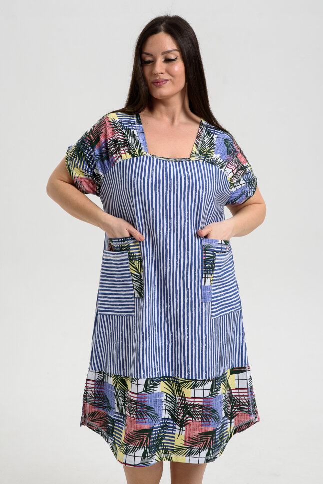 Платье женское 9253 пальмы индиго