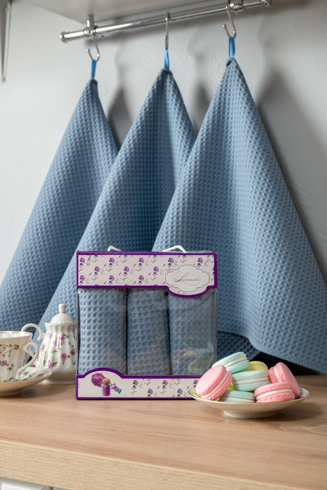 Полотенце кухонное Элегант в подарочной упаковке серо-голубой