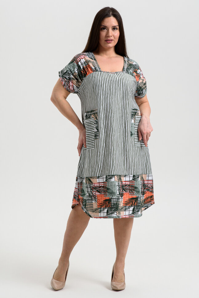 Платье женское 9253 пальмы хаки