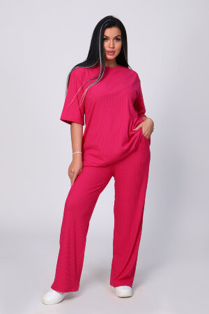 Женский костюм с брюками 78524 малиновый