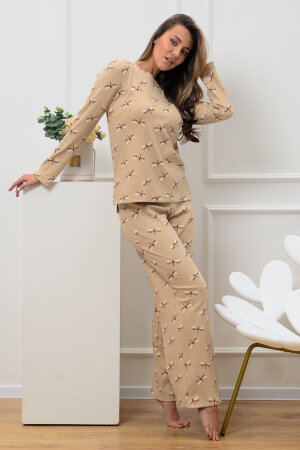 Женский костюм с брюками 18079 бежевый