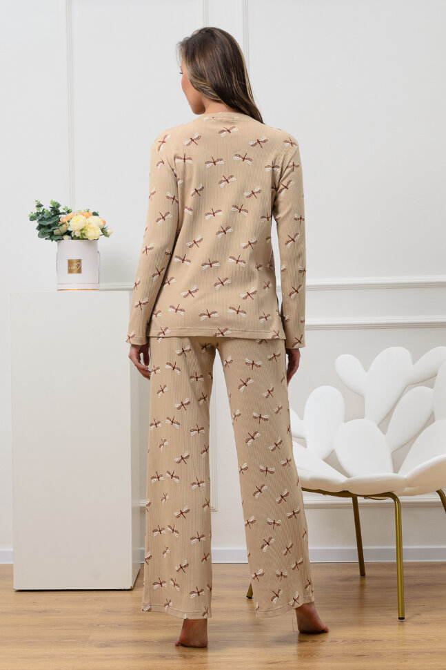 Женский костюм с брюками 18079 бежевый