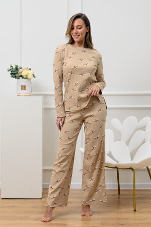 Женский костюм с брюками 18079 бежевый