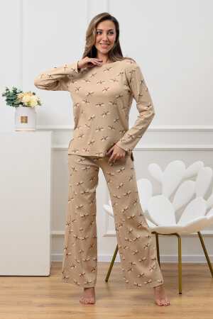 Женский костюм с брюками 18079 бежевый