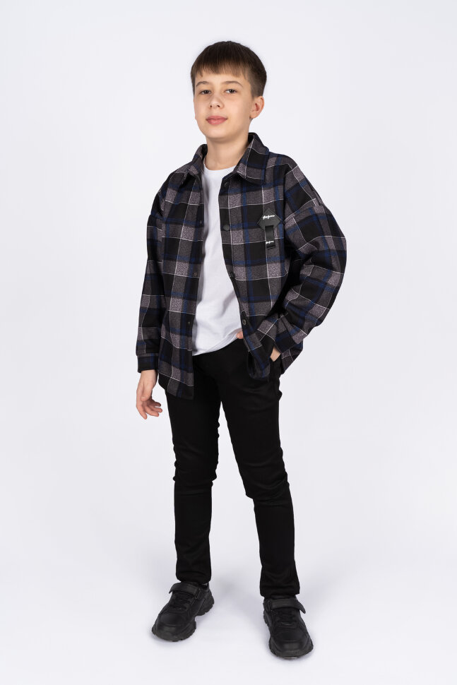 Детская рубашка для мальчика 62278 серо-синяя клетка