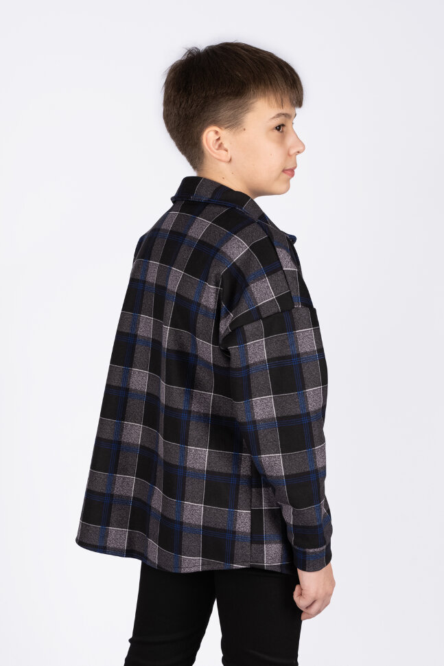 Детская рубашка для мальчика 62278 серо-синяя клетка