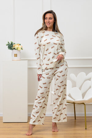 Женский костюм с брюками 18079 молочный