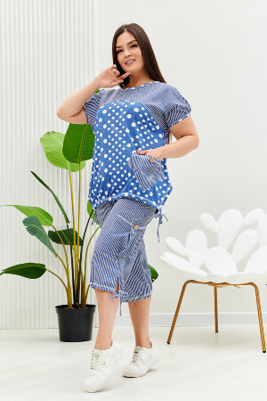 Женский костюм с бриджами 9204 полоса горох джинс