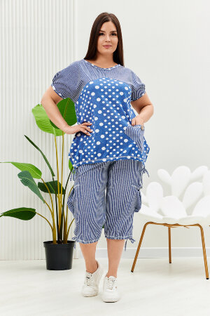 Женский костюм с бриджами 9204 полоса горох джинс