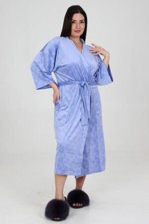 Халат велюр на запах голубой ХВ-04