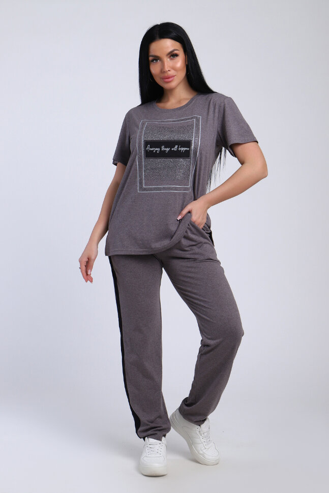 Женский костюм с брюками 65061 серый