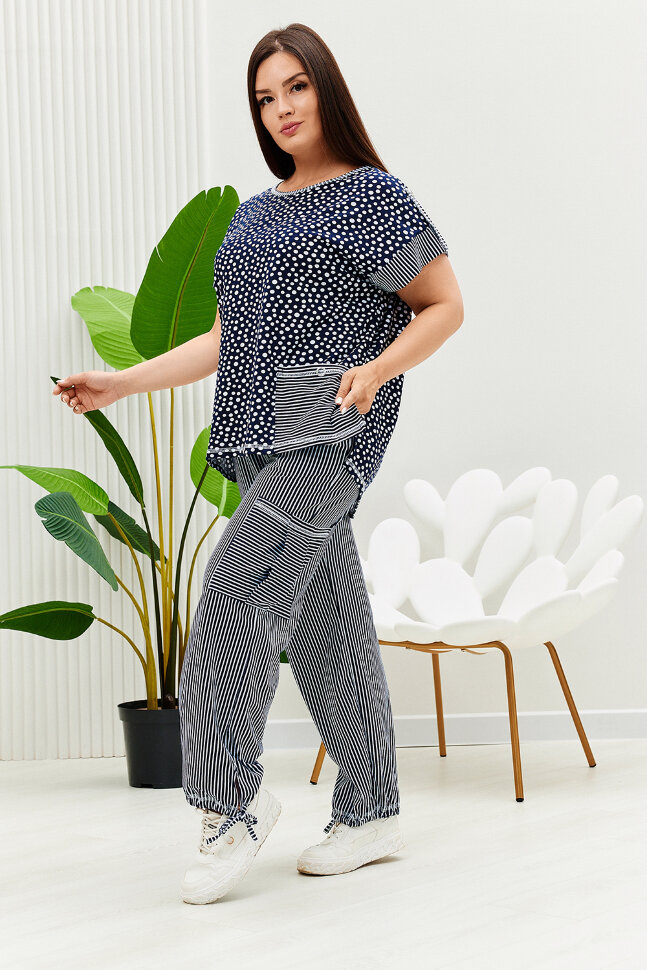 Женский костюм с брюками 9206 полоса горошек