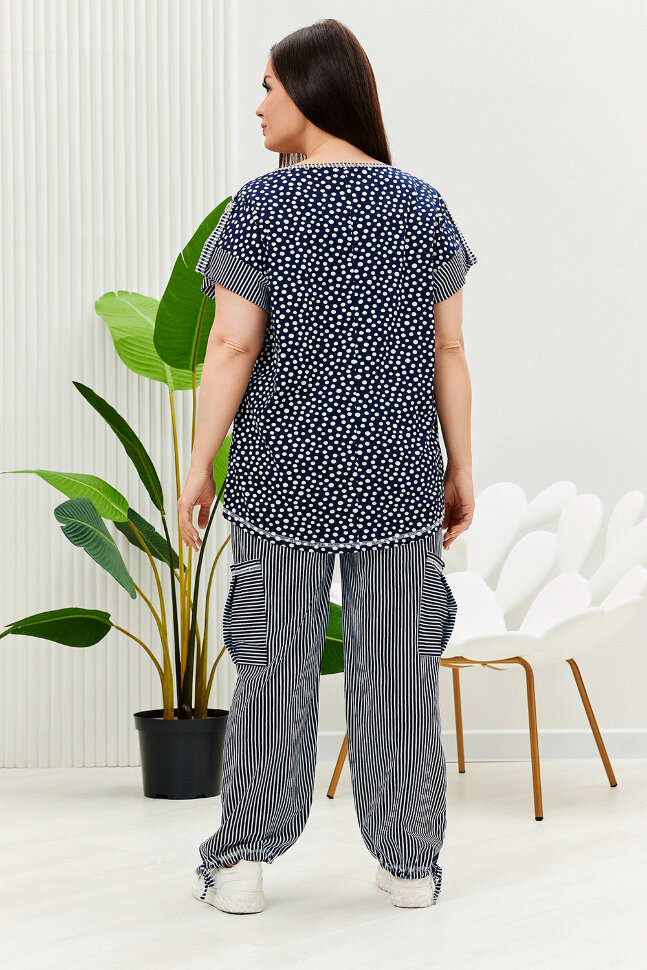 Женский костюм с брюками 9206 полоса горошек