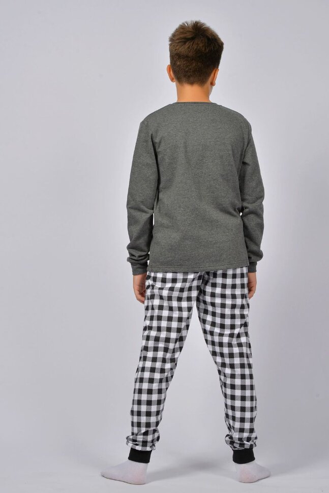 Пижама с брюками для мальчика 92213 темно-серый меланж/черная клетка