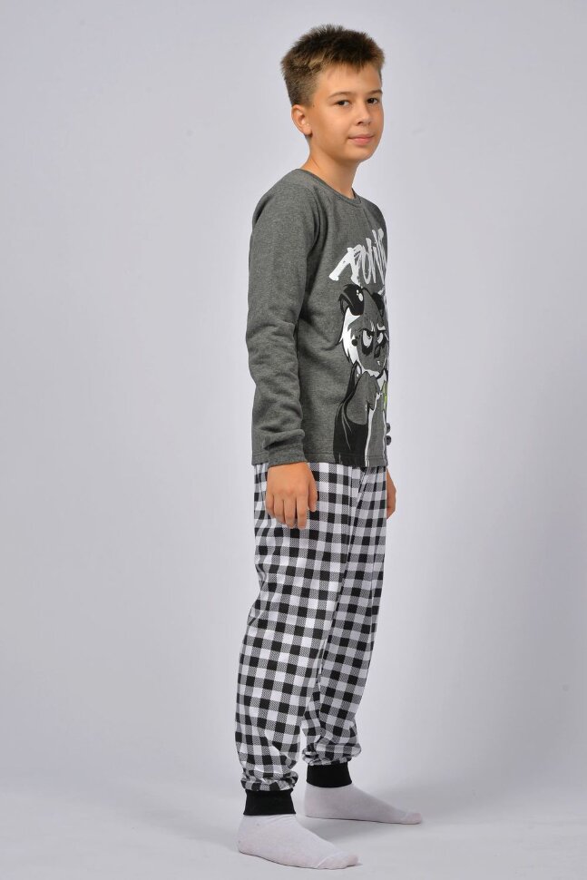 Пижама с брюками для мальчика 92213 темно-серый меланж/черная клетка