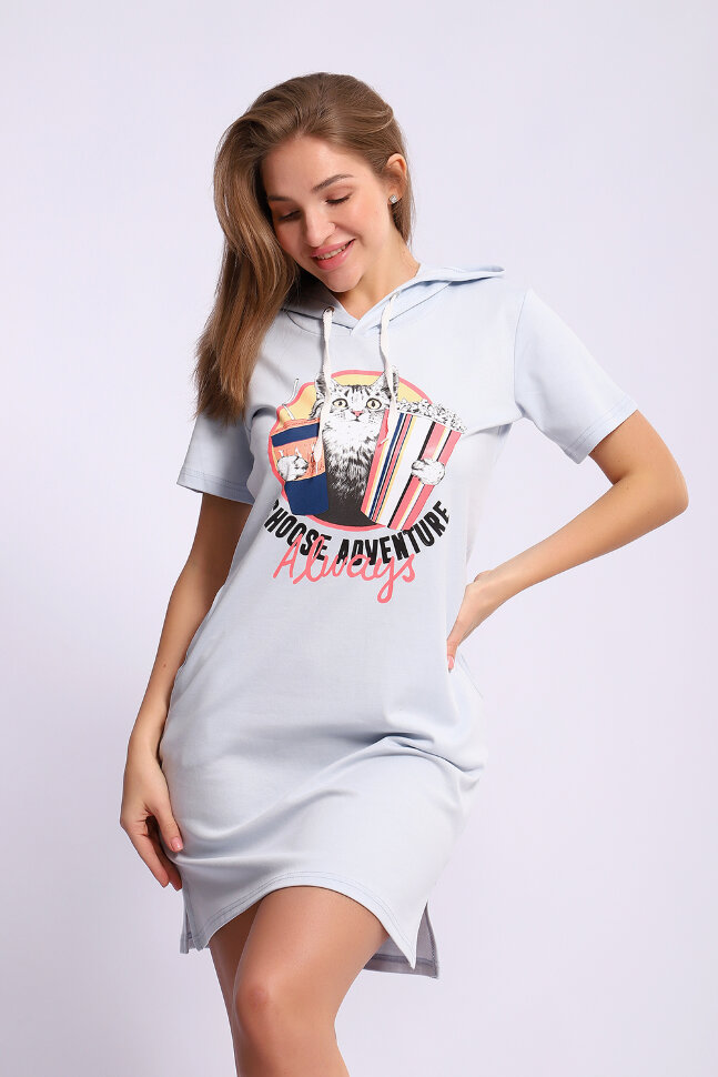 Платье женское ЕПЛ-1055 серо-голубой