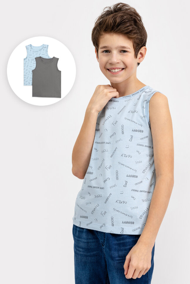 Майка для мальчика 423344-2 2шт текст на голубом, графит