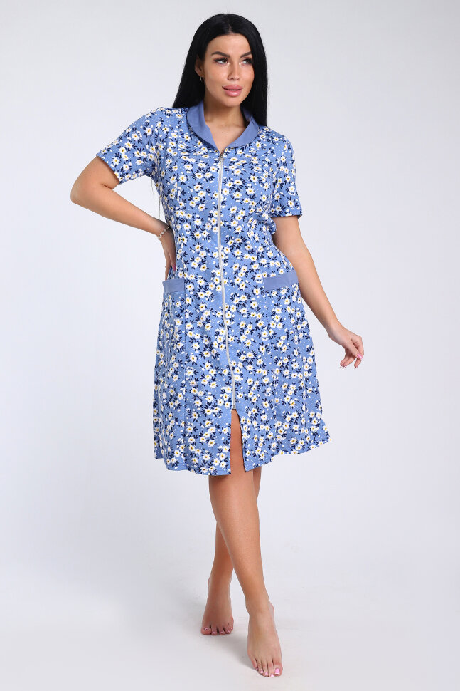 Халат Женский 35328 цветочки на голубом